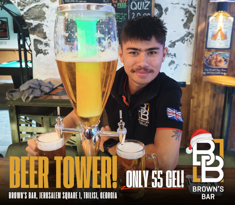 The only beer tower in Tbilisi at Brown's Bar Tbilisi