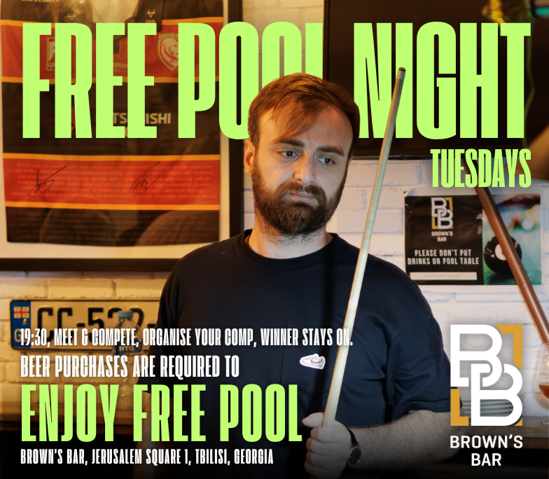 Free pool table, 8 ball table in Tbilisi at Brown's Bar
