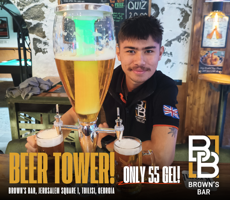 The only beer tower in Tbilisi Georgia at Brown's Bar Tbilisi with affordable price