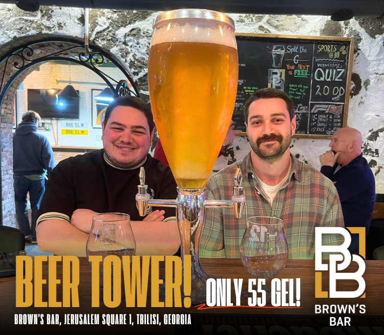 the only beer tower deal in Tbilisi, Georgia at Brown's bar Tbilisi