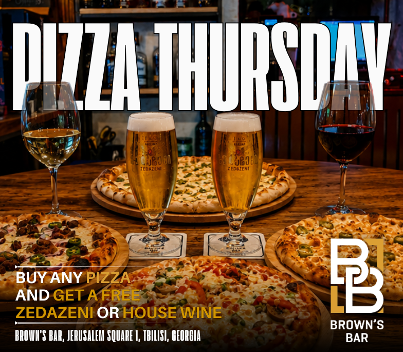 Free beer at BRown's Bar Tbilisi every Thursday with Pizza purchases
